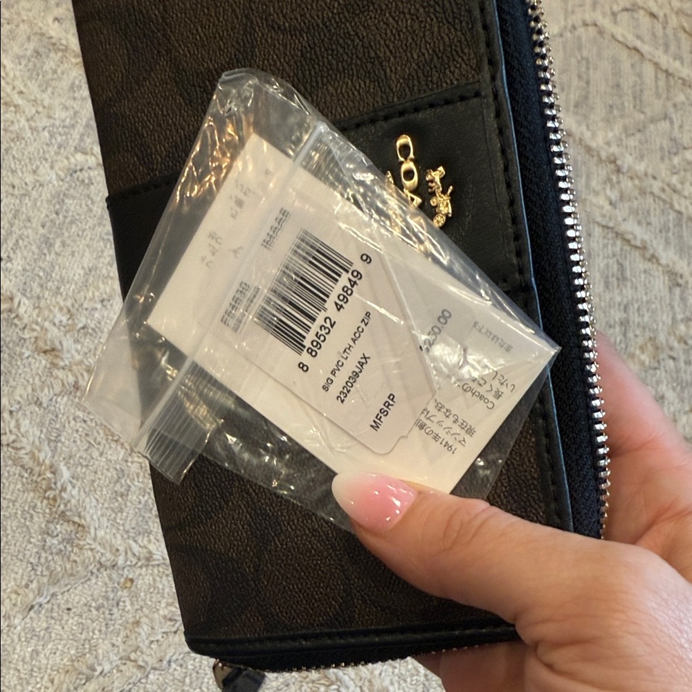 Coach Signature Brown and Black Zip Wallet - Picture 4 of 4